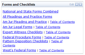 Westlaw Links to Forms & Checklists Databases